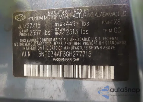 2016 Hyundai Sonata Sport из США, поврежденный, VIN 5NPE34AF3GH277715